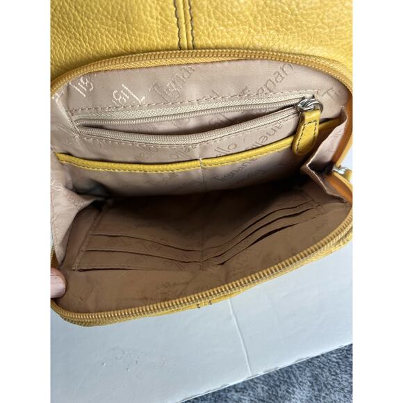 TIGNANELLO Yellow Pebble Leather Crossbody Organizer Handbag Purse - Picture 6 of 12